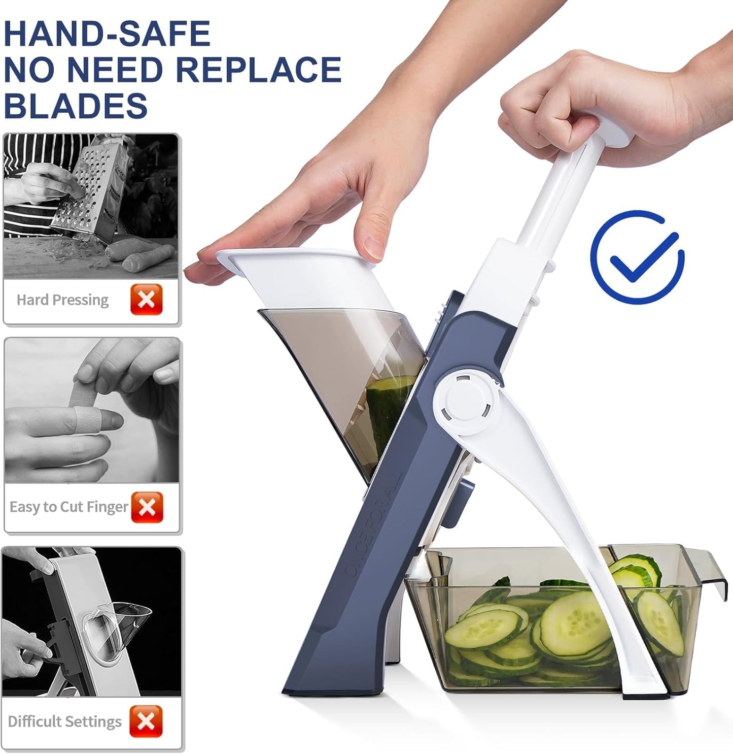 Safe Mandoline Slicer and Vegetable Chopper, Multi Potato Slicer for Kitchen, 4 Modes 100+ Presets Thickness Adjustable,(Blue)