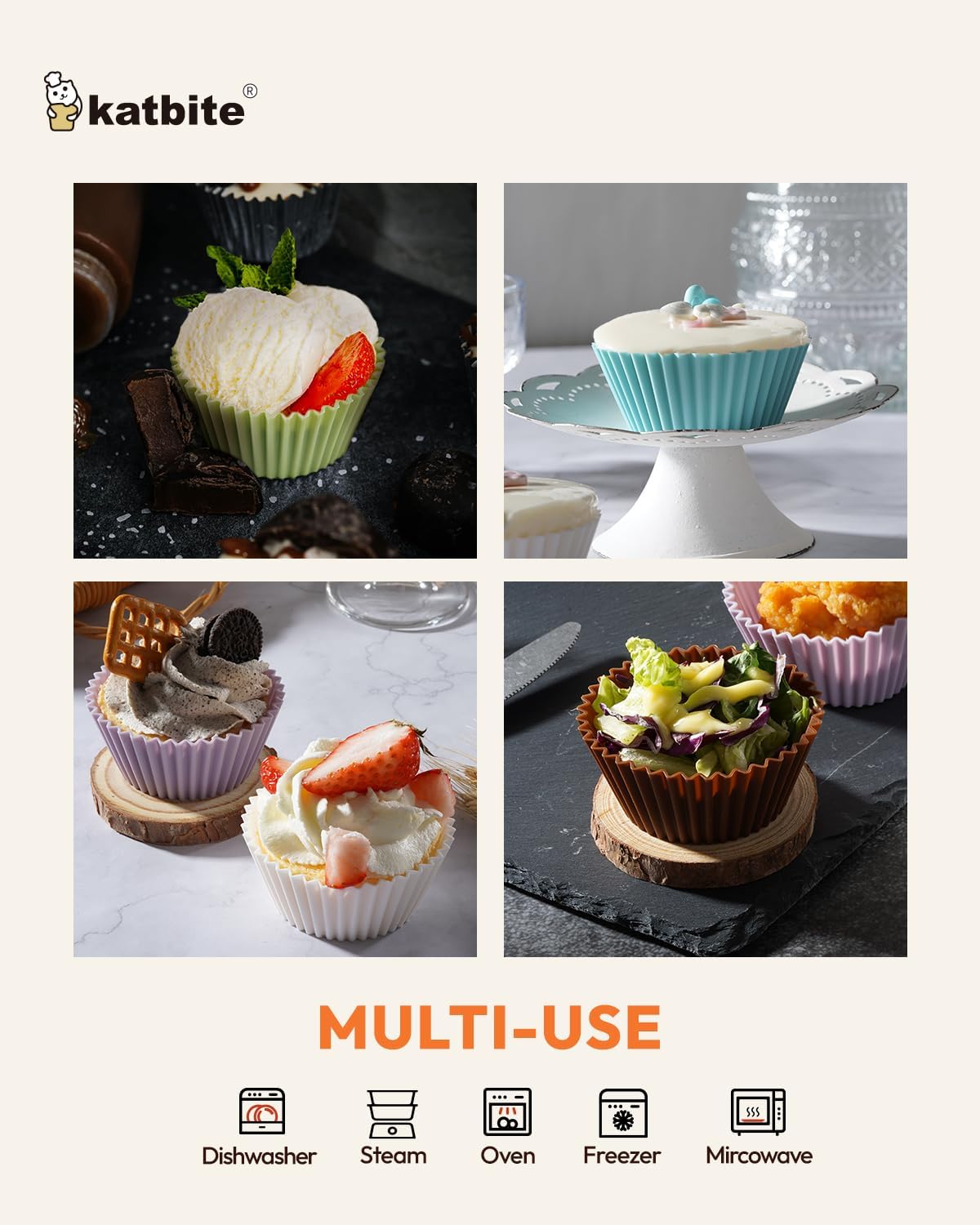 Silicone Cupcake Baking Cups Katbite 24 Pack Silicone Baking Cups Reusable Non-stick Heavy Duty Cupcake Liners for Baking Soft Pale Muffins Cups for Party Halloween Christmas