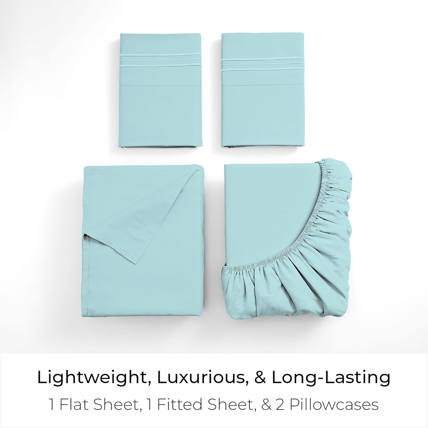 Mellanni Full Sheets Set - 4 PC Iconic Collection Bedding - Hotel Luxury, Extra Soft, Cooling Bed Sheets - Wrinkle, Fade, Stain Resistant (Full, Aqua)