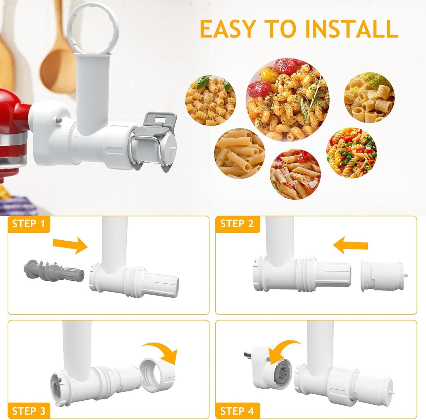 Pasta Maker Attachment for Kitchenaid Stand Mixer with 6 Different Shapes of Pasta Outlet, Durable Kitchenaid Accessories and Attachments, Dishwasher Safe