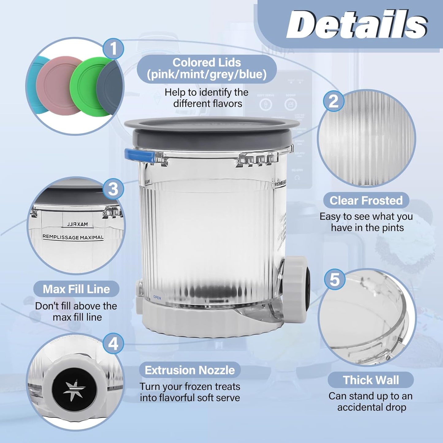 NANOBABY Pints and Lids Replacement Compatible with Ninja Swirl by Creami NC700 Series Ice Cream Makers, 16oz Cup Containers Replacement for Creami Swirl NC701 NC701Q CN701CO, 4-Pack, BPA Free, Clear