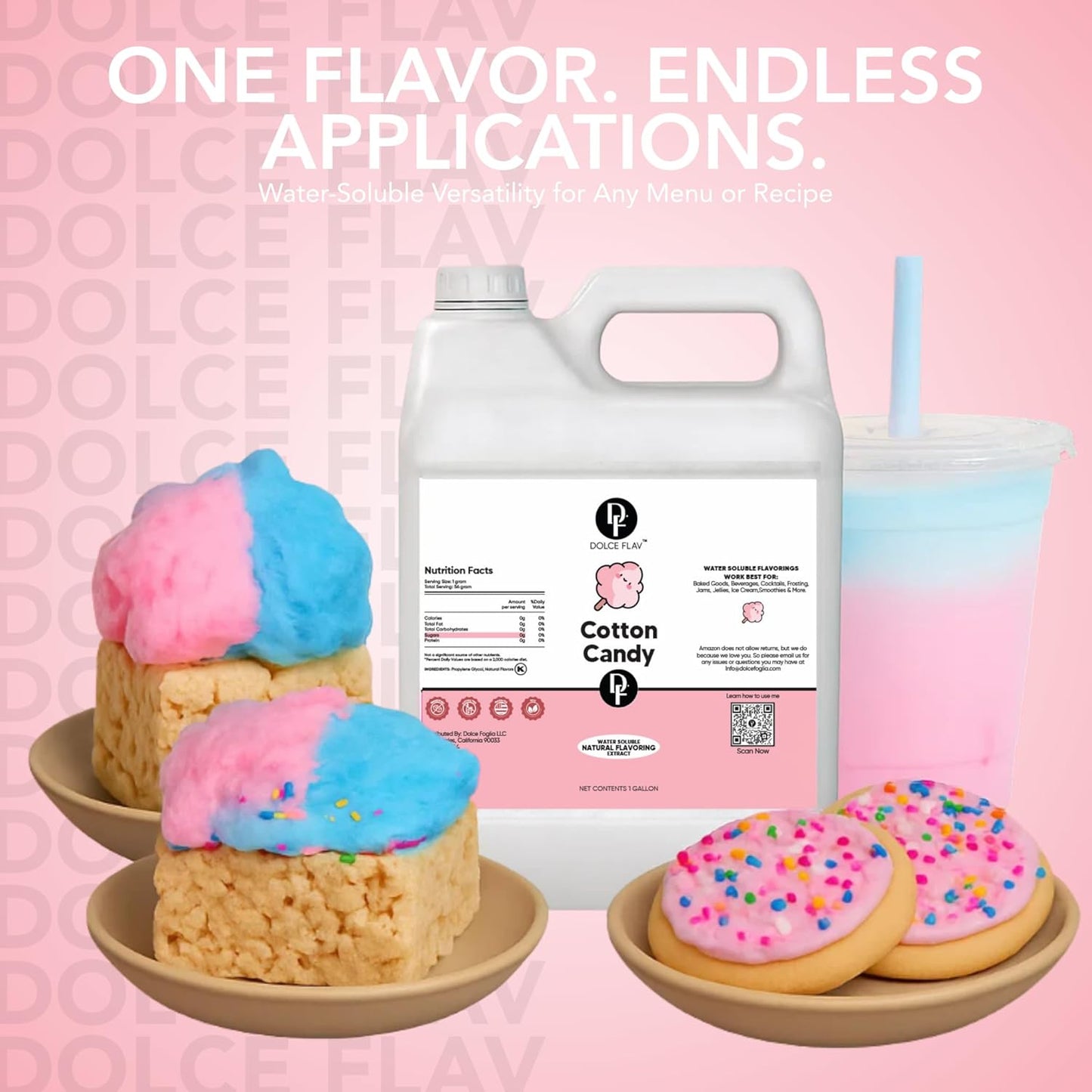 Dolce Flav Cotton Candy Flavoring – 32 oz. – Premium Water-Based Extract for Ice Cream, Boba, Desserts, Beverages & Baked Goods | Great for Cafés, Bakeries & Restaurants