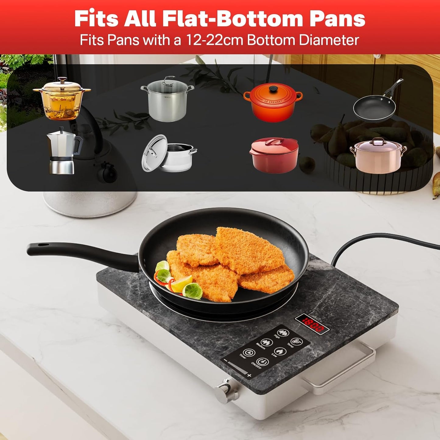 1800W Electric Infrared Stove, Single Burner Electric Cooktop, Portable Countertop Burner for Cooking, Plug in Kitchen Hot Plate, Temperature Adjustable Compact Hob Camping Stoves