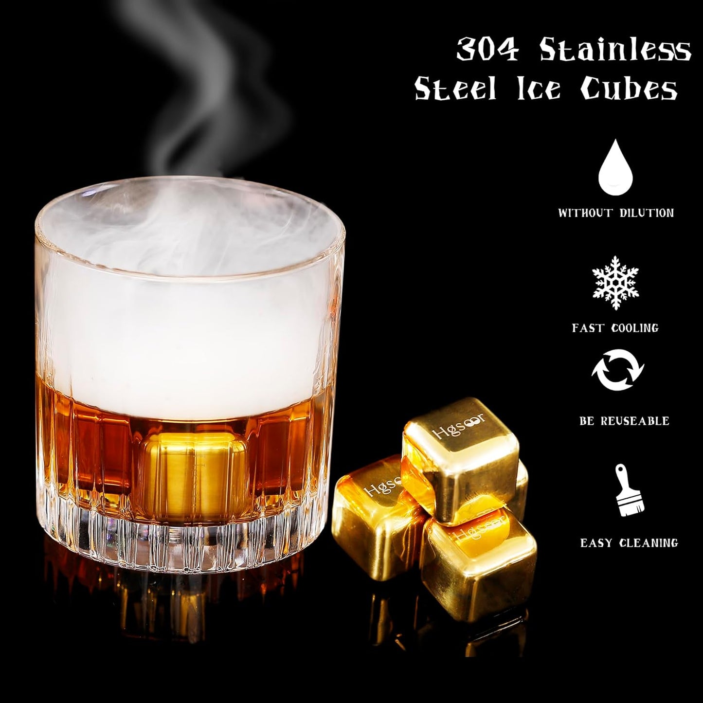 Whiskey Smoker Kit - Old Fashioned Drink Smoker Kit - Cocktail Smoker Kit with Torch, 4 Flavors Wood Chips, 4Ice Cubes, Bourbon Smoker Kit, Bourbon Whiskey Gifts for Men,Dad (No Butane)