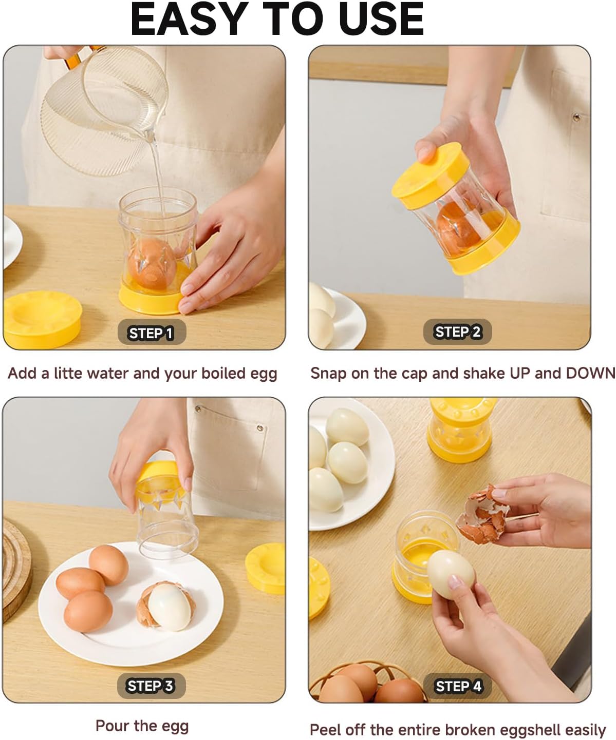 Set of 2 Hard Boiled Egg Peeler + Egg Slicer for Hard Boiled Eggs, Heavy Duty Metal Stainless Steel Egg Cutter for Egg Strawberry Mushroom Soft Fruit Kitchen Tool (Peeler+Slicer (Yellow & Sliver))