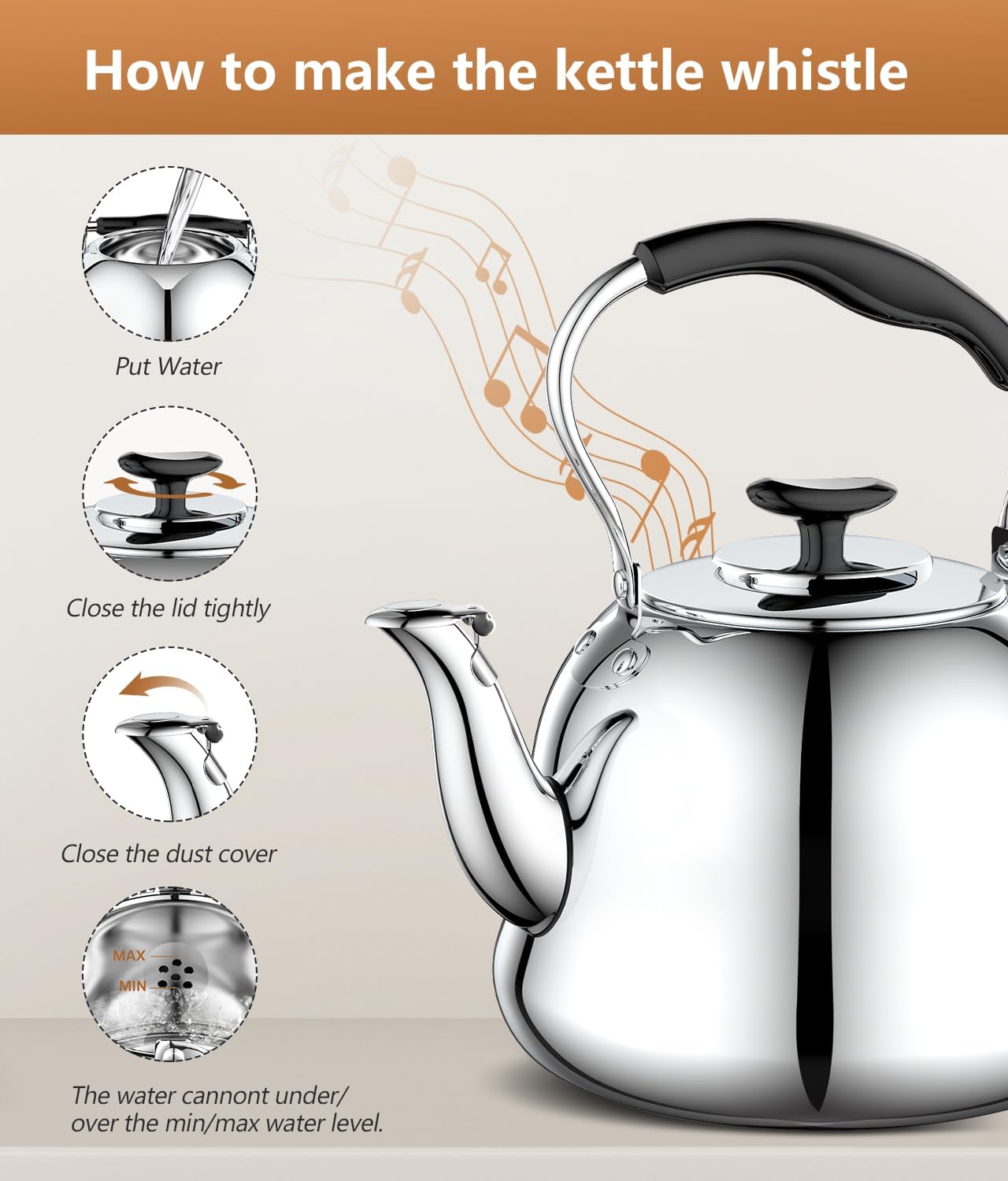 2L Whistling Stovetop Tea Kettle - Food Grade Stainless Steel Teapot with Fast Boil, Wide Mouth, Anti-Scalding Handle, Ideal for Stove Top – Perfect for Tea, Coffee & Hot Water