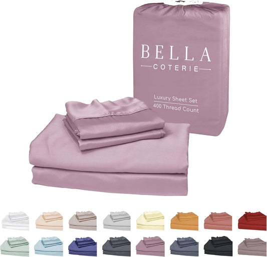 Bella Coterie Luxury Bamboo Viscose Split King Size Sheet Set | 100% Organically Grown | Ultra Soft | Cooling for Hot Sleepers | 18" Deep Pocket [Lilac]