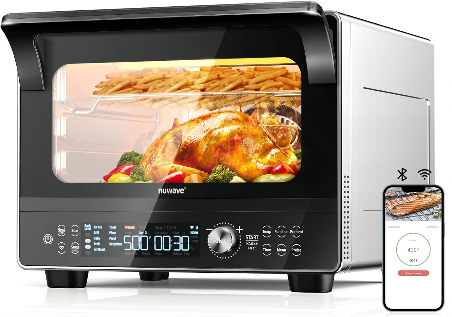 Nuwave TODD ENGLISH iQ360 Digital Smart Oven, 20-in-1 Convection Infrared Grill Griddle Combo, 34-Qt Mega Capacity, 1800 Watts, Adjustable Triple Surround Heat Zones, Smart Thermometer, WIFI Enabled
