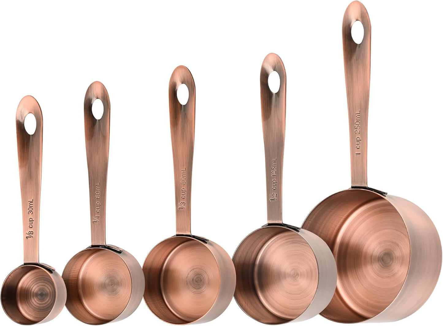 Copper Measuring Cups Set, Stainless Steel Measuring Cups Set 5, Metal Measuring Cups for Baking, Both Imperial & Metric Measuring Cups for Liquid and Dry, Nesting Kitchen Measuring Tools