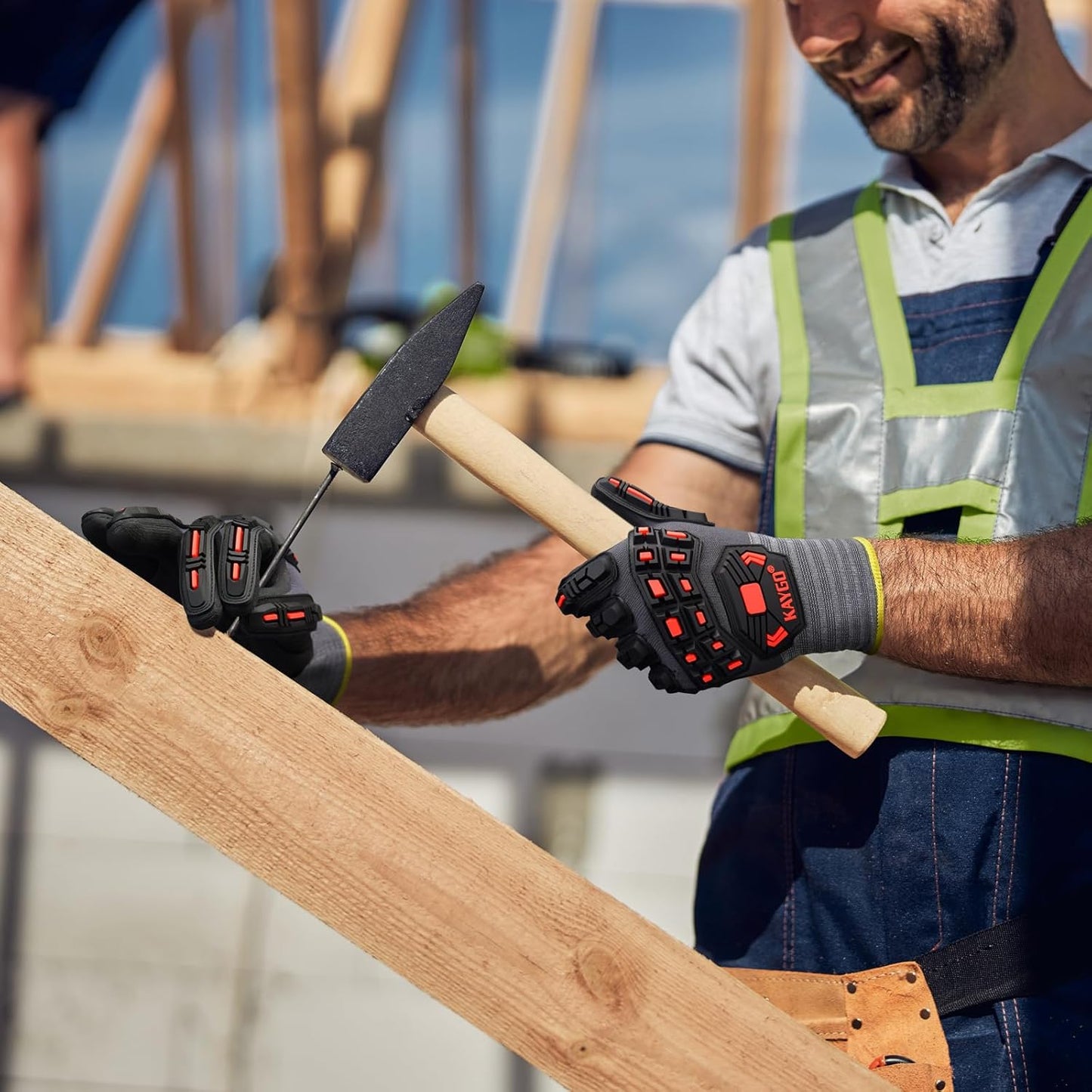 KAYGO Impact Reducing Work Gloves for Men,3 Pairs KG18N TPR Safety Work Gloves MicroFoam Nitrile Coated, Seamless Knit Nylon, Ideal for General Purpose,XL