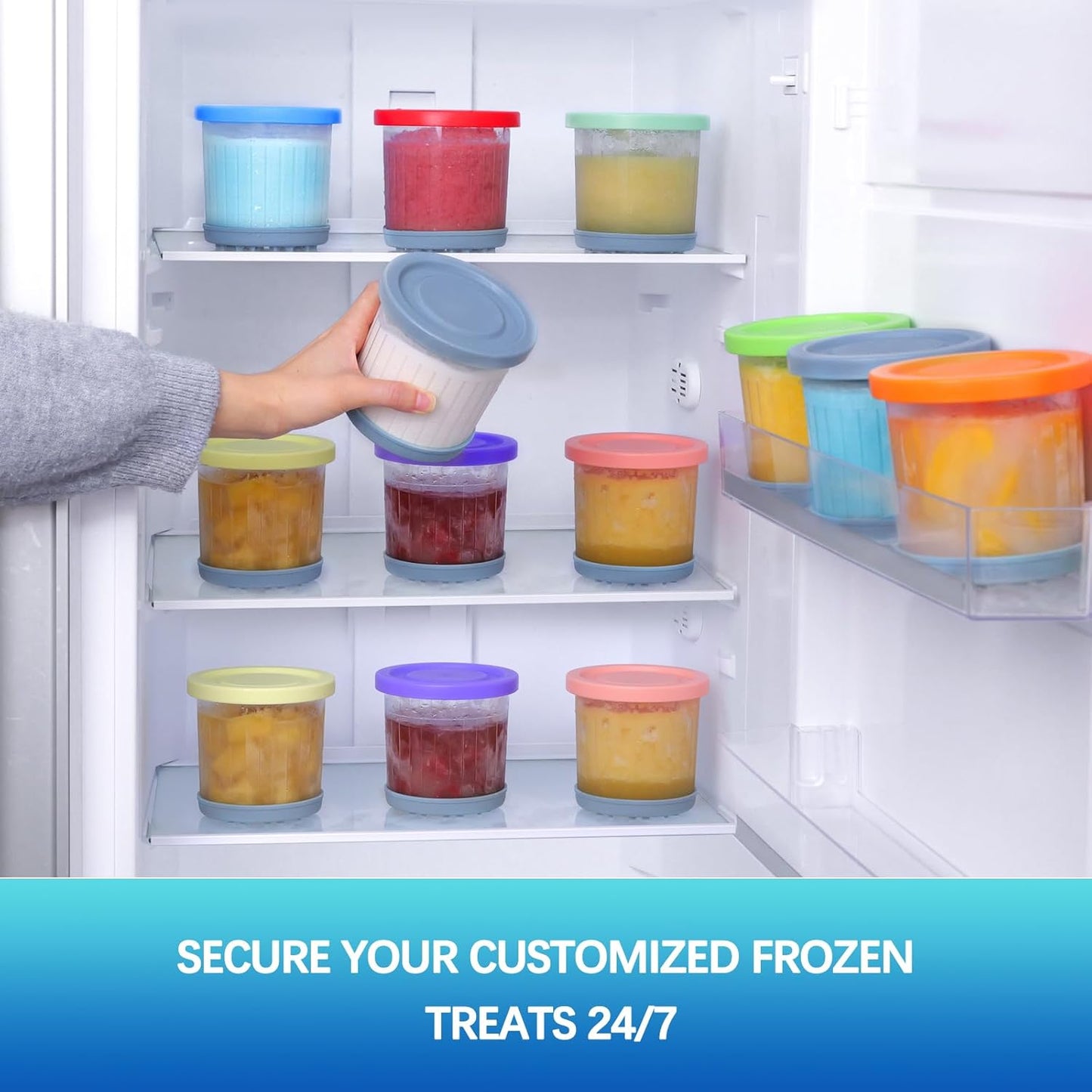 for Ninja Creami Pints and Lids - 4 Pack,16OZ Compatible with NC299AMZ & NC300s Series Ice Cream Makers, Extra Cups Replacement for Ninja Creamy Containers Airtight Anti-slip Dishwasher Safe