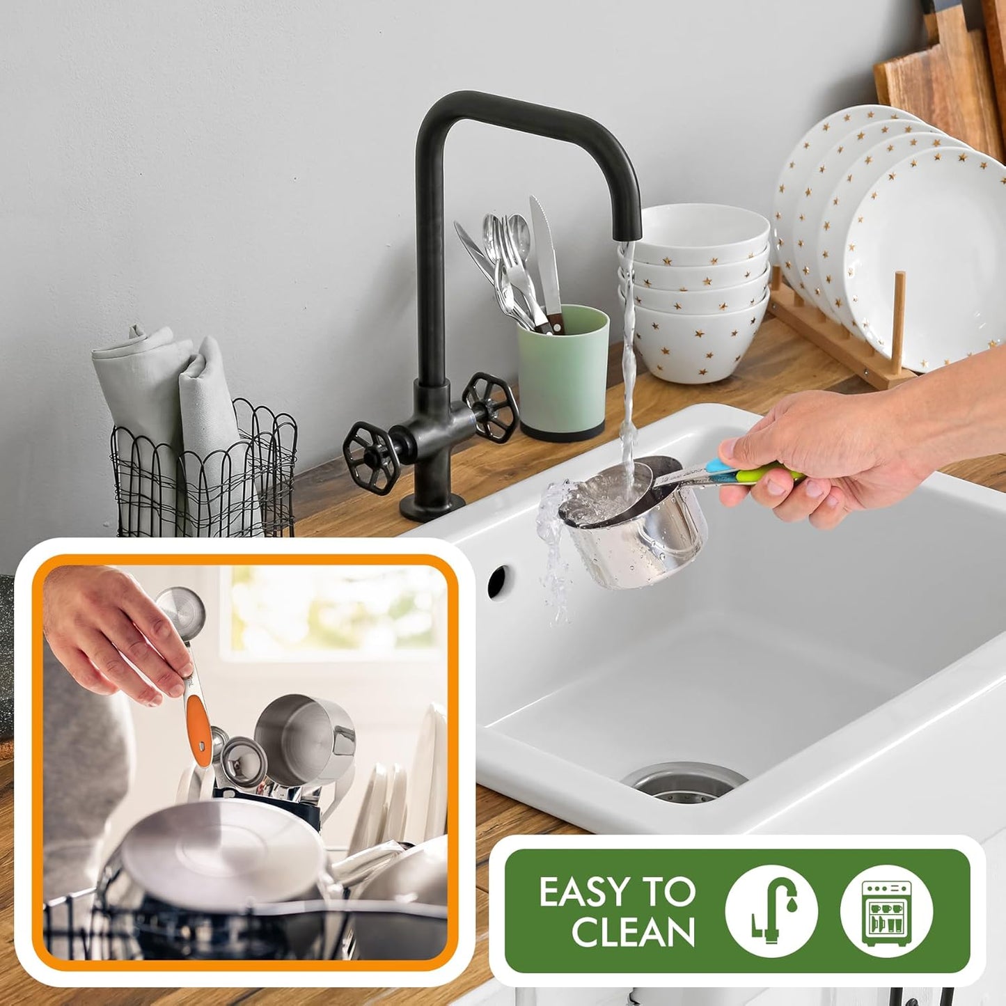 HOTEC 10-Pack Measuring Cups &Spoons Set, Kitchen Gadagets Cooking Baking, Measuring Spoons, Heavy Duty & Dishwasher Safe for Dry and Liquid Ingredients, Multicolor