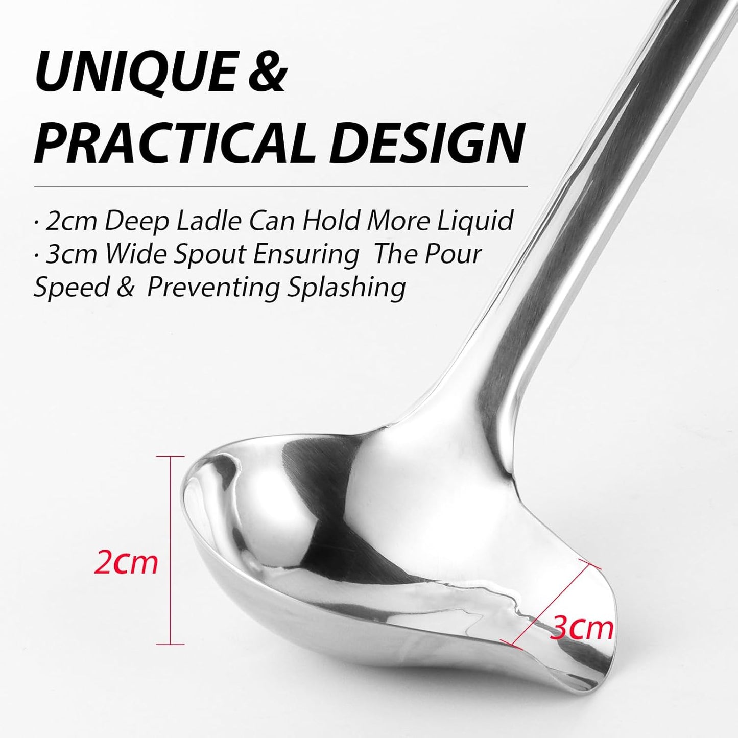 Gravy Ladle, 1 oz Small Ladles for Serving Sauce, Stainless Steel Sauce Ladle with Pouring Spout, 13.4 inch Drizzle Spoon for Gravies and Dressings, Durable Construction, Silver, KLB-ASB-123