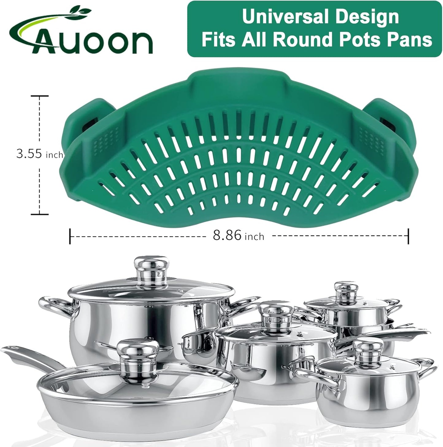 AUOON Clip On Strainer Silicone for All Pots and Pans, Pasta Strainer Clip on Food Strainer for Meat Vegetables Fruit Silicone Kitchen Colander (Sea Blue)