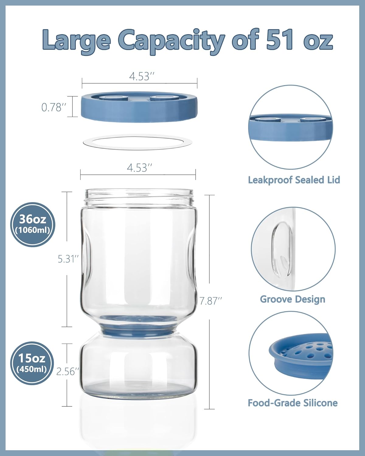 ZENS Pickle Jar with Strainer Flip, 2 Pack 51oz Pickle Container Pickle Juice Separator Hourglass Jar for Olive Keeper, Leakproof Pickle Holder Jars for Pickling Dill Sliced Storage, Gifts for Mom