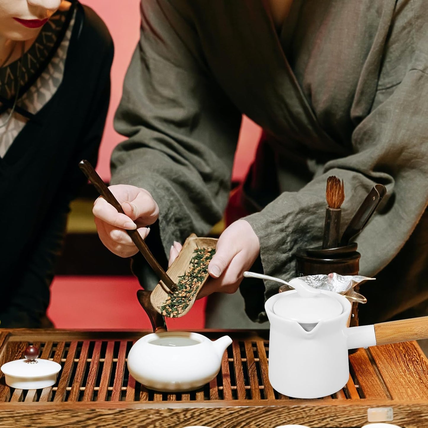 Ciieeo Enamel Milk Pot 350ml Mini Butter Warmer Non-stick Milk Heating Pot Small Enamelware Saucepan with Wood Handle and Lid for Heating Liquid Portions White