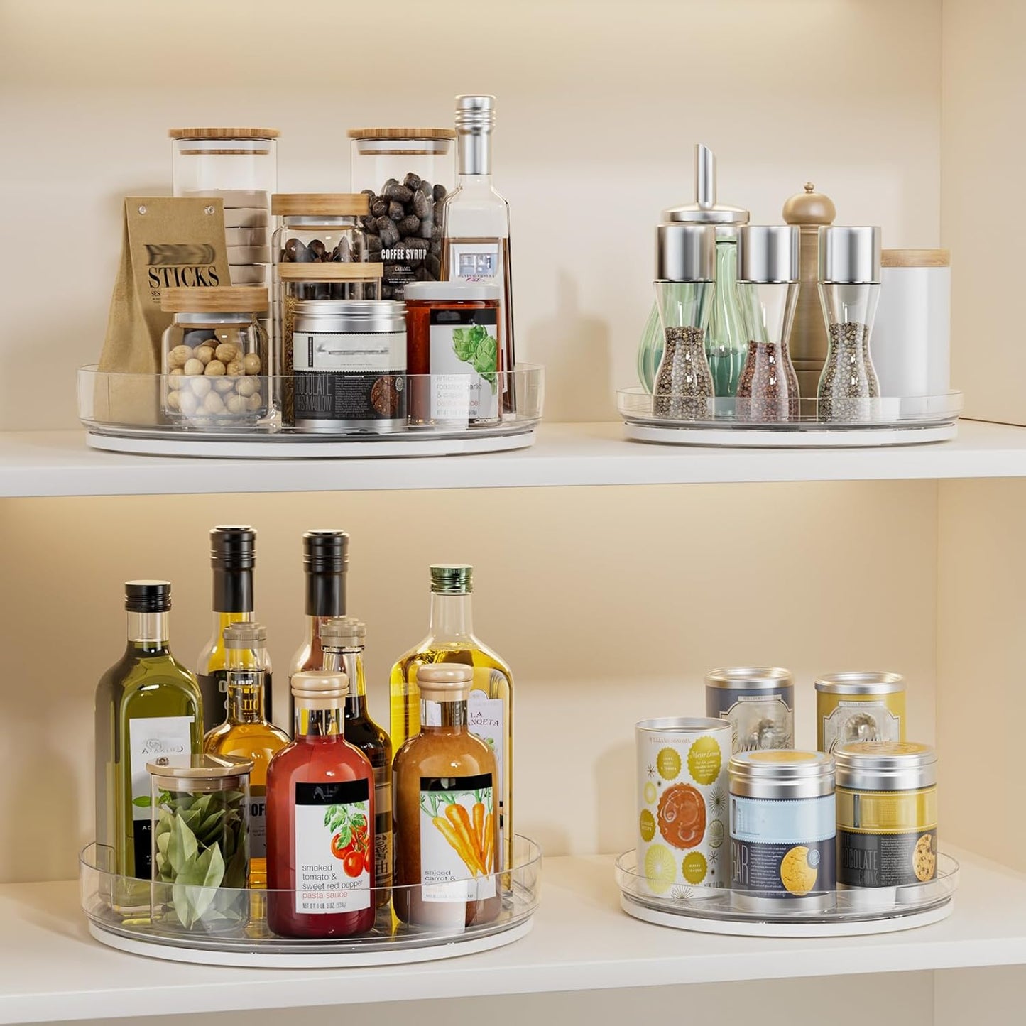 LAMU 3 Pack Lazy Susan Organizer, Clear Lazy Susan Turntable for Cabinet, Spice Organizer for Pantry, Refrigerator, Table Top, Kitchen Organizer and Storage, 2 Size (1 Piece 11'' + 2 Piece 9'')