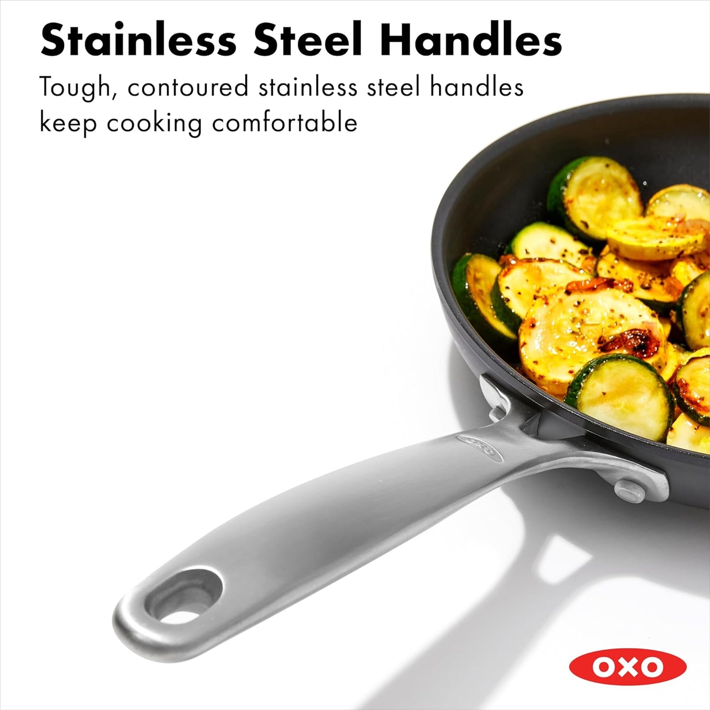 OXO Enhanced 8" and 10" Frying Pan Skillet Set, Healthy Ceramic Nonstick, PFAS-Free, Stainless Steel Handle, Dishwasher Safe, Oven Safe, Black