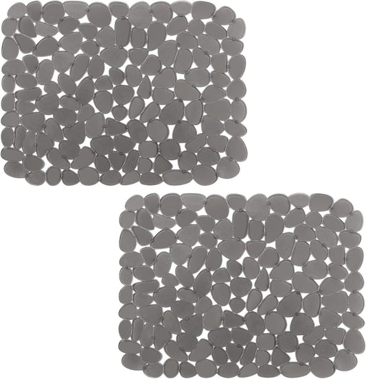Bligli Pebble Sink Mat for Stainless Steel/Ceramic Sinks, 2 Pack PVC Sink Protectors Mats for Bottom of Kitchen Sink, Dish Drying Mat for Dishes and Glassware, 15.7 x 11.8 inch, Grey