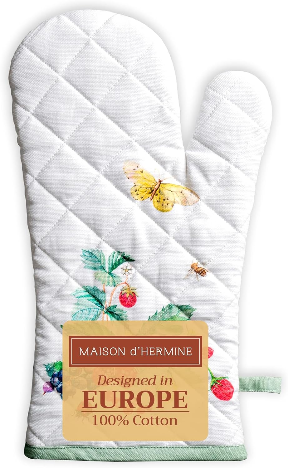 Maison d' Hermine Oven Gloves 100% Cotton Oven Mitt 7" x 13" with Loop Heat Resistant, BBQ, Cooking Gloves, Baking, Grilling, Kitchen, Handling Hot Pans Spring/Summer (Pack of 1, Printemps)