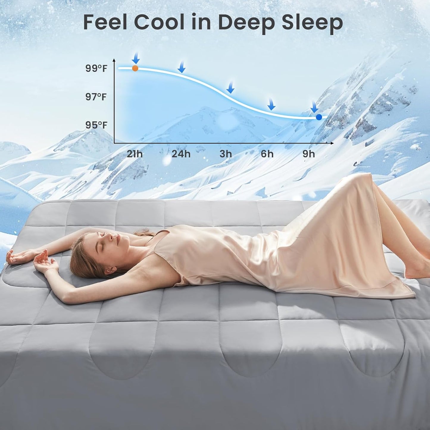 HYLEORY Cooling Comforter Queen Size - Summer Cooling Blanket for Hot Sleepers/Night Sweats, Double-Sided Cold Touch Silky Ice Comforters, Breathable Lightweight Beddings, Cool Gray, 90"x90"