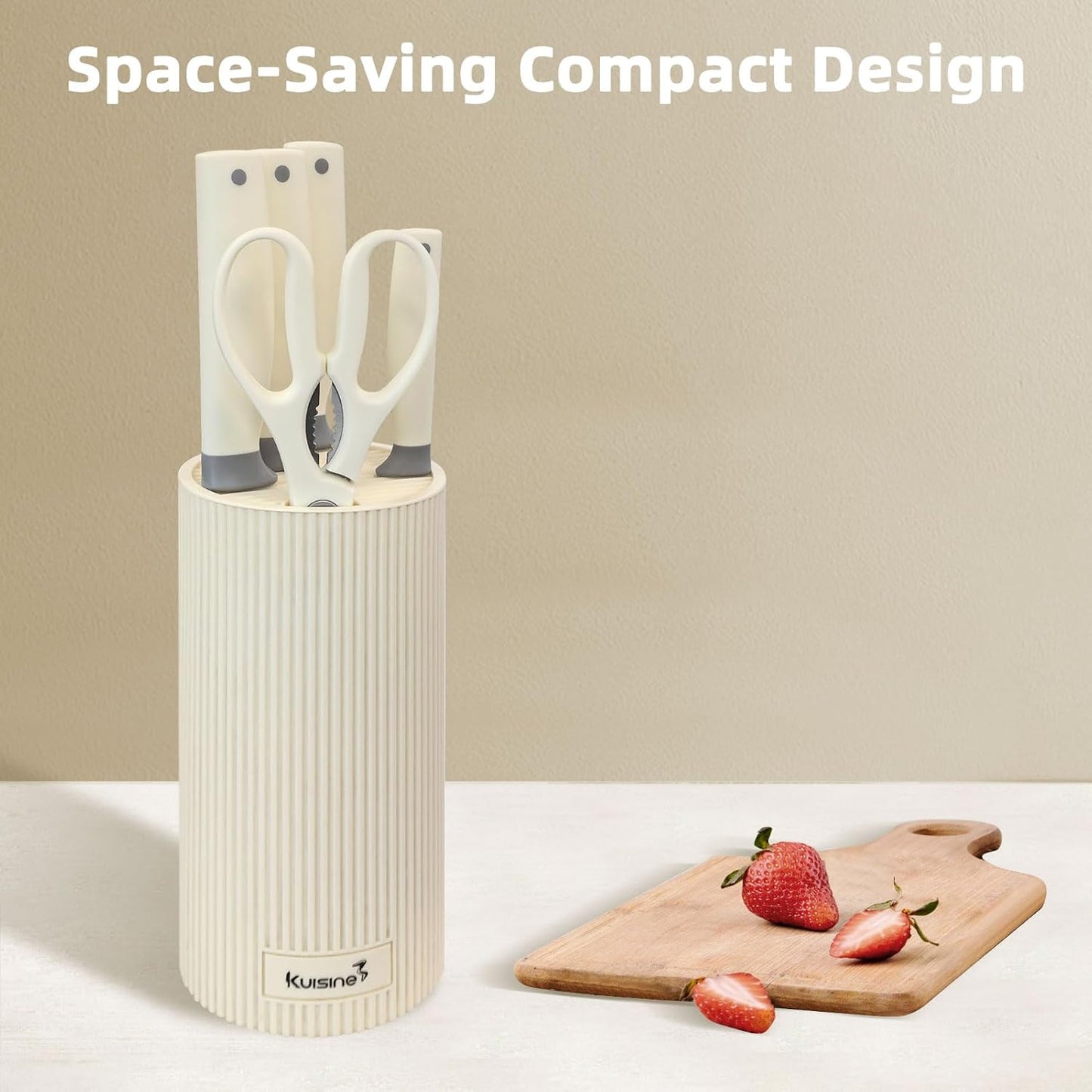 Kuisine Premium kitchen Knife Set with block,High Carbon Stainless Steel Forged,Ergonomic Non-slip Handle Knife Block Set(6PCS,Ivory)