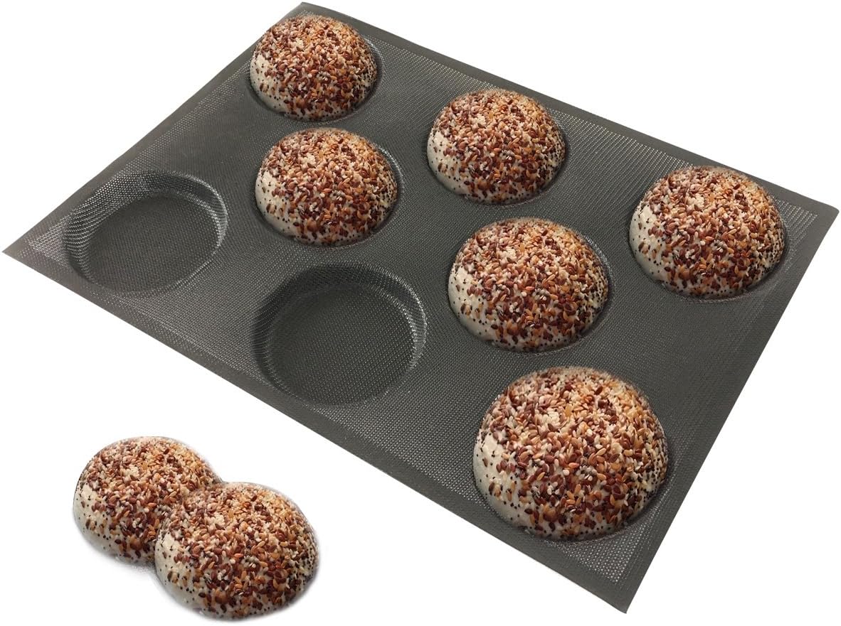 Bluedrop Silicone Hamburger Bread Forms Perforated Bakery Molds Non Stick Baking Sheets Fit Half Pan Size
