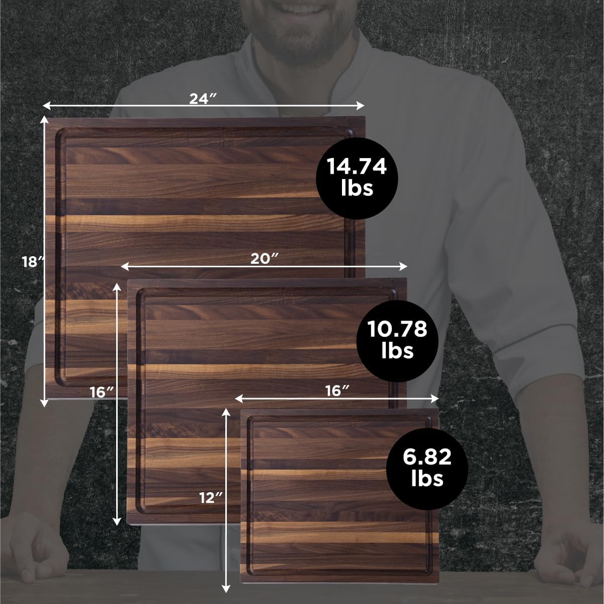 Extra Large XL Cutting Board from American Walnut - Heavy Reversible Butcher Block with Juice Groove for Cutting Meat and Juicy Veggies Easily - Walnut Chopping Board - 24x18x1.5"
