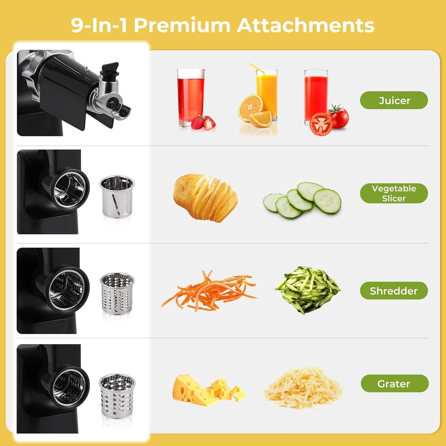 Meat Grinder Electric 9-In-1 Grinder 1700W For Meat with Attachments Sausage Maker, Kubbe Kit Stainless Steel Juicer, 3 Grinding Plates Meat Grinder for Home & Kitchen