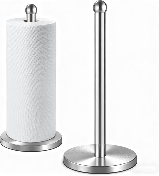 DAWNER Paper Towel Holder Countertop, Freestanding Kitchen Paper Holder Stand, One-Handed Tear, Stainless Steel, Paper Towel Dispenser with Weighted Base for Standard Towel Rolls, Brushed Nickel