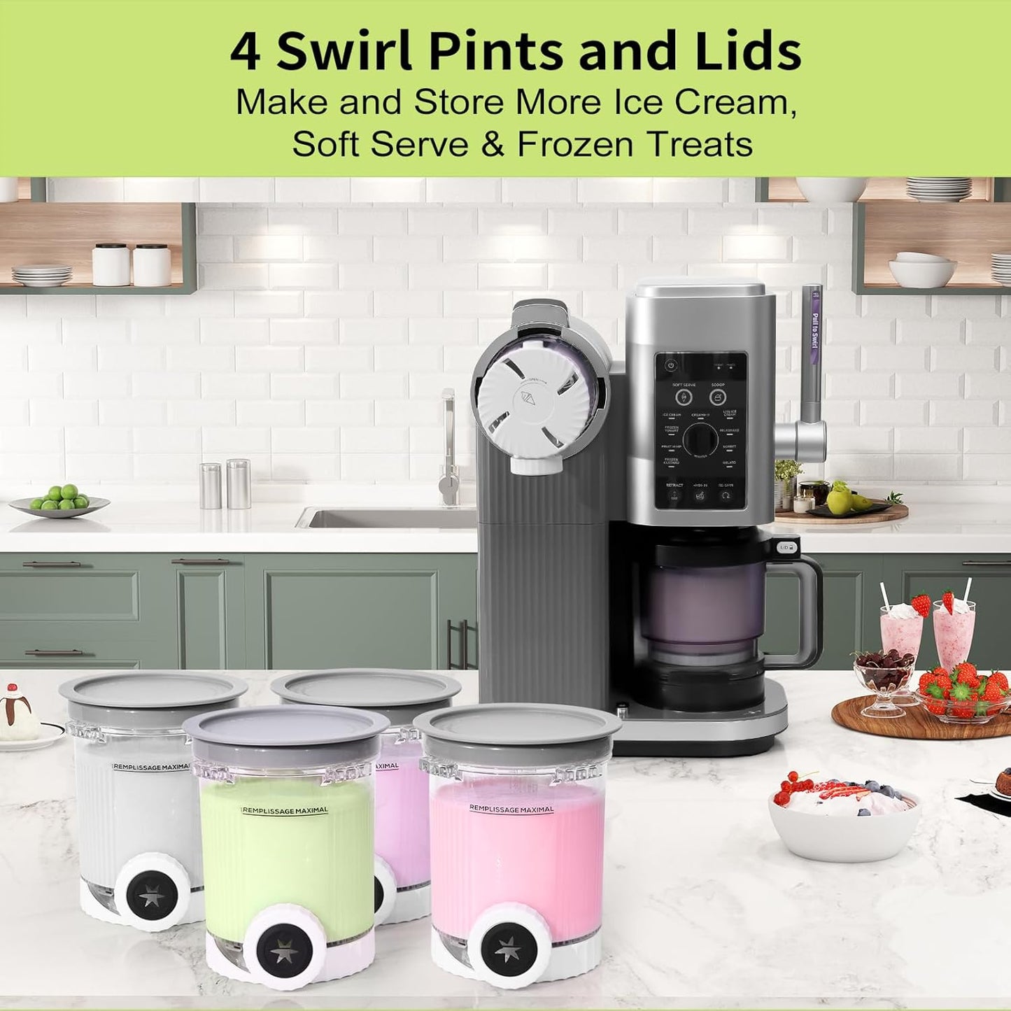 GoMaihe Containers Compatible with Ninja Swirl: Creami 4-Pack Pints and Lids for Ninja NC700 & NC701 Ice Cream and Soft Serve Maker Accessory - BPA-Free Food-Grade Dishwasher Safe