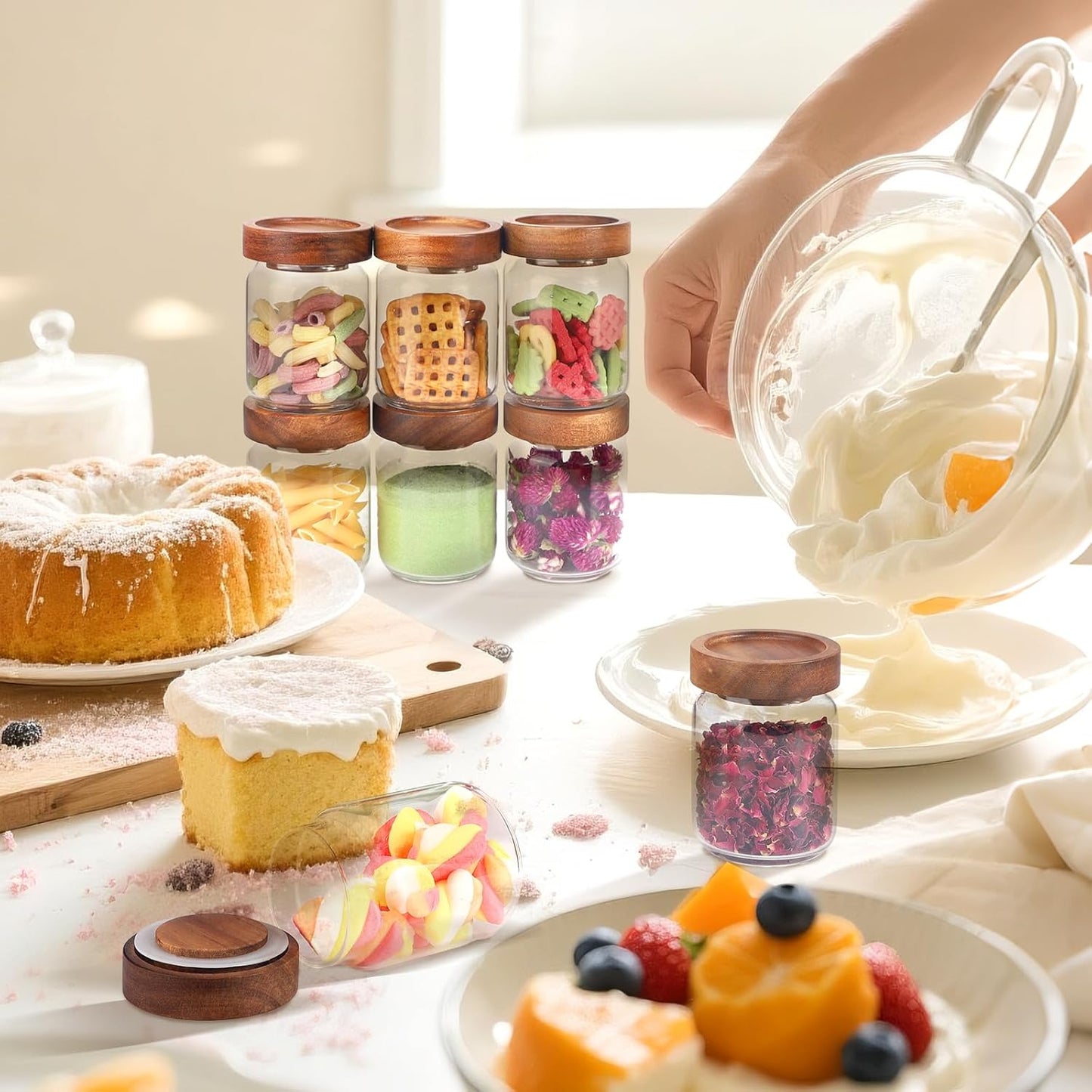 Glass Spice Jar Coffee Sugar Container Airtight Glass Jar Food Storage Canisters Bottle for Kitchen Seasoning Tea Herb Overnight Oats Bar Parfait Snacks (8 * 150ml(5oz))