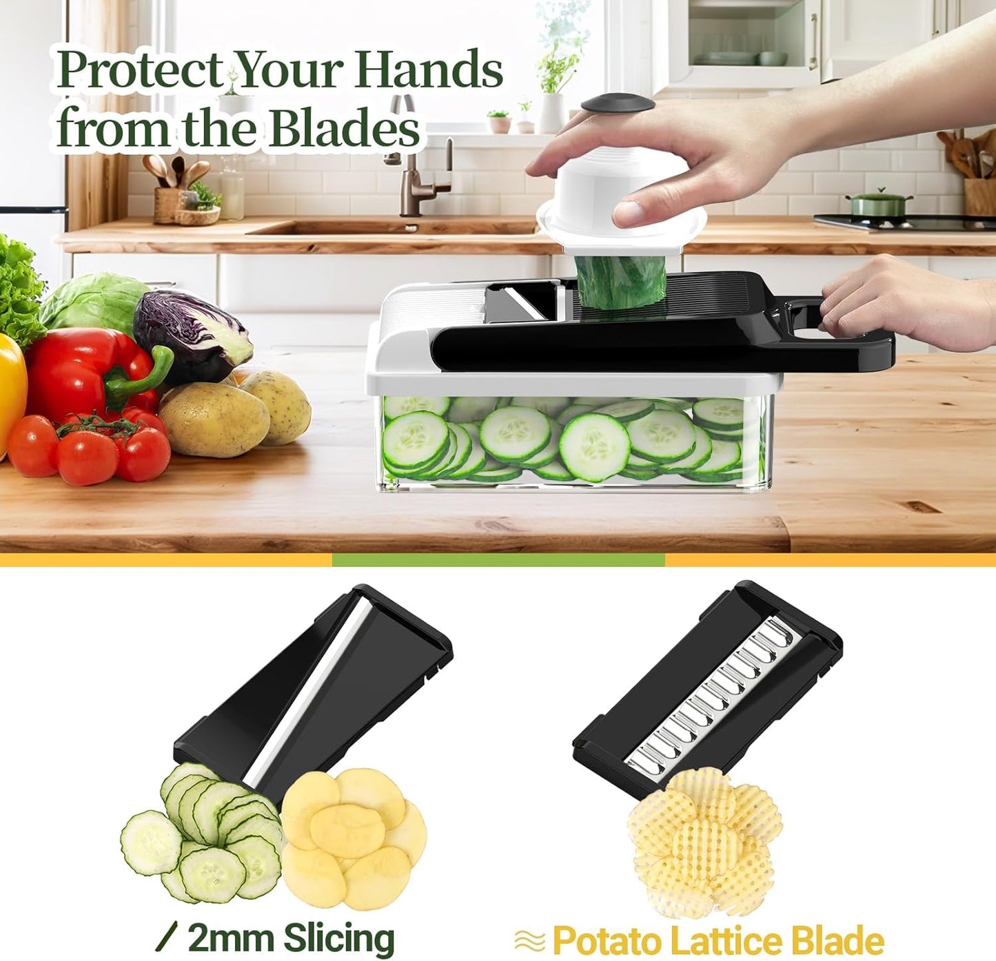 12-in-1 Vegetable Chopper, 7 Blades Veggie Chopper with Container and Lid, Dicer, Slicer, Multifunctional Kitchen Gadgets, Vegetable Cutter with Handle, Onion Cutter(Black/White)