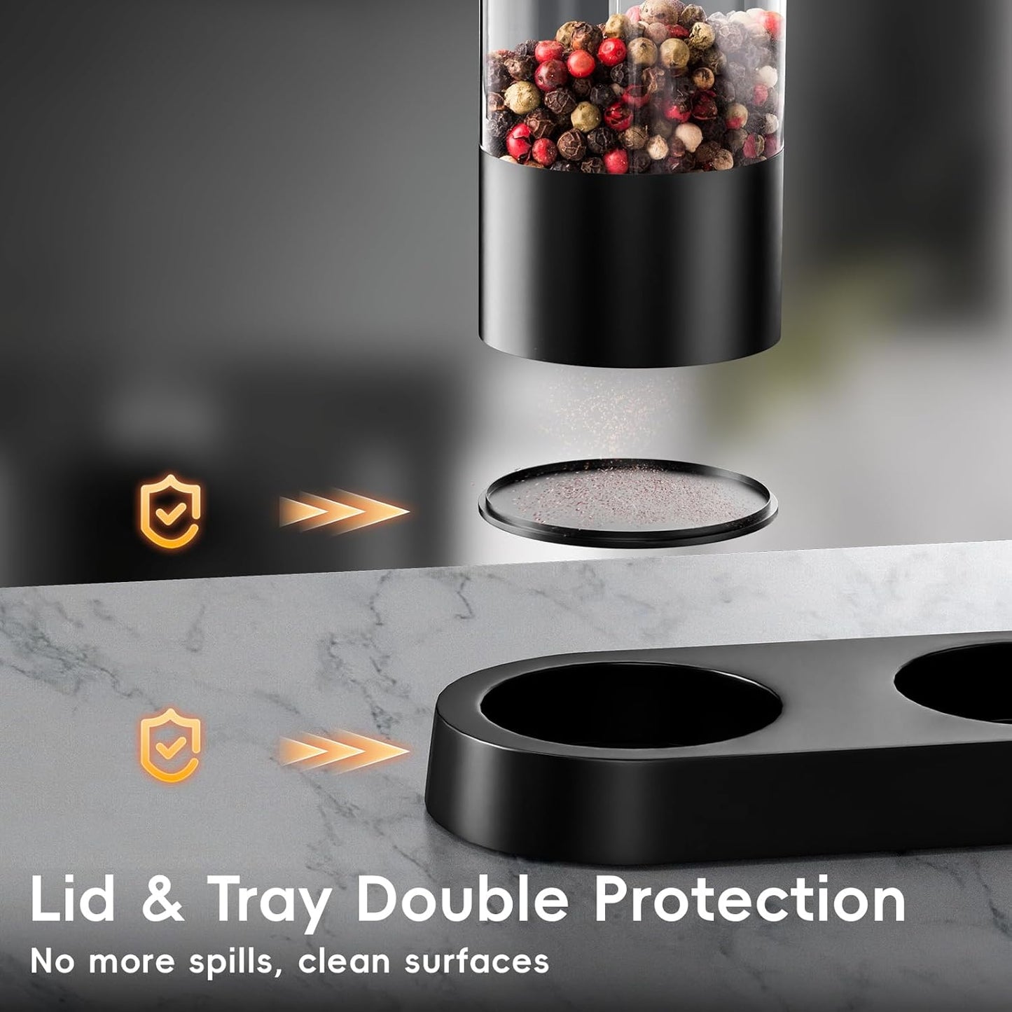 Electric Salt and Pepper Grinder Set, Mini Rechargeable Automatic Salt Pepper Shakers Mills, Adjustable Coarseness Easy Filling with Base&Cover, for Kitchen Outdoors Gift- 2 Packs, Black