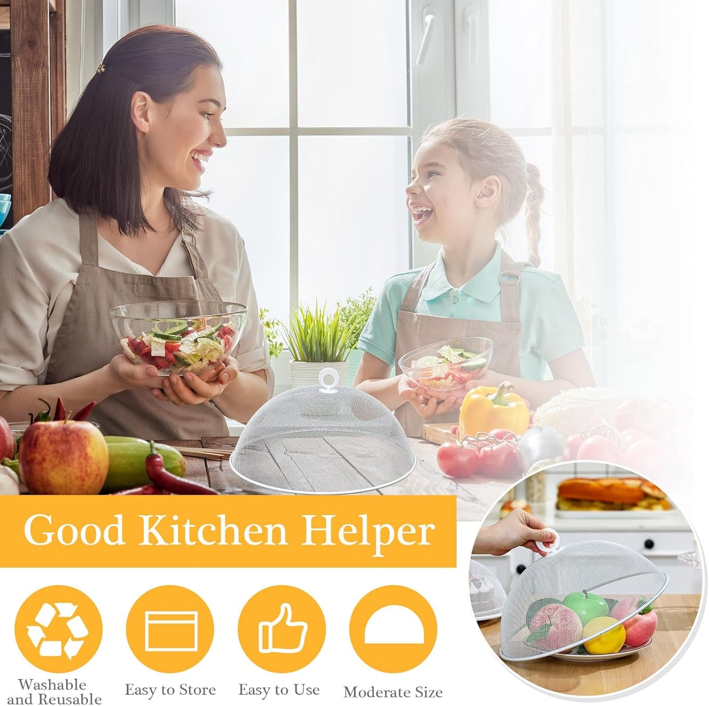 Baderke 4 Pcs Metal Mesh Food Cover 14'' 12'' 11'' 10'' Outdoor Picnic Food Net Covers for Outside Keep out Flies for Table Picnic Camping(White)