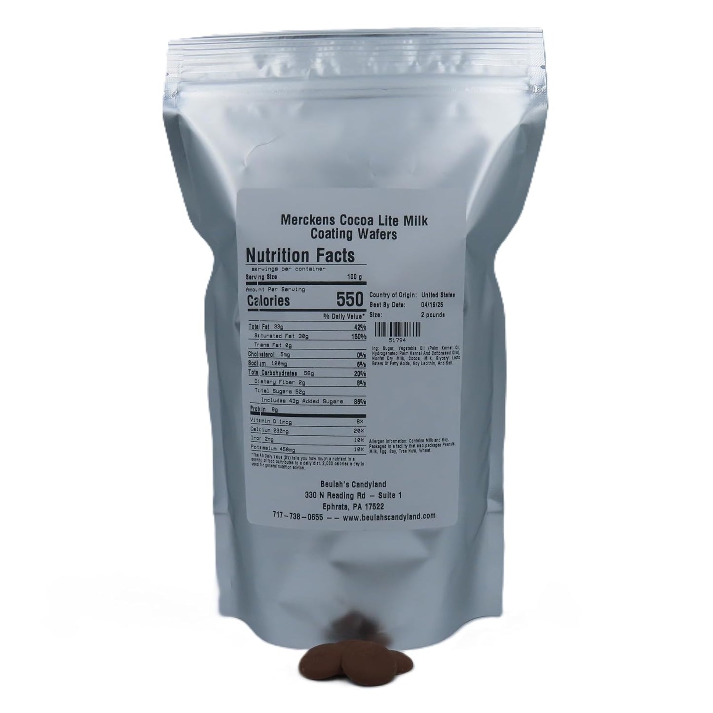 MERCKENS Coating Wafers, Milk Melting Chocolate, Cocoa Lite, 2 Pound Package