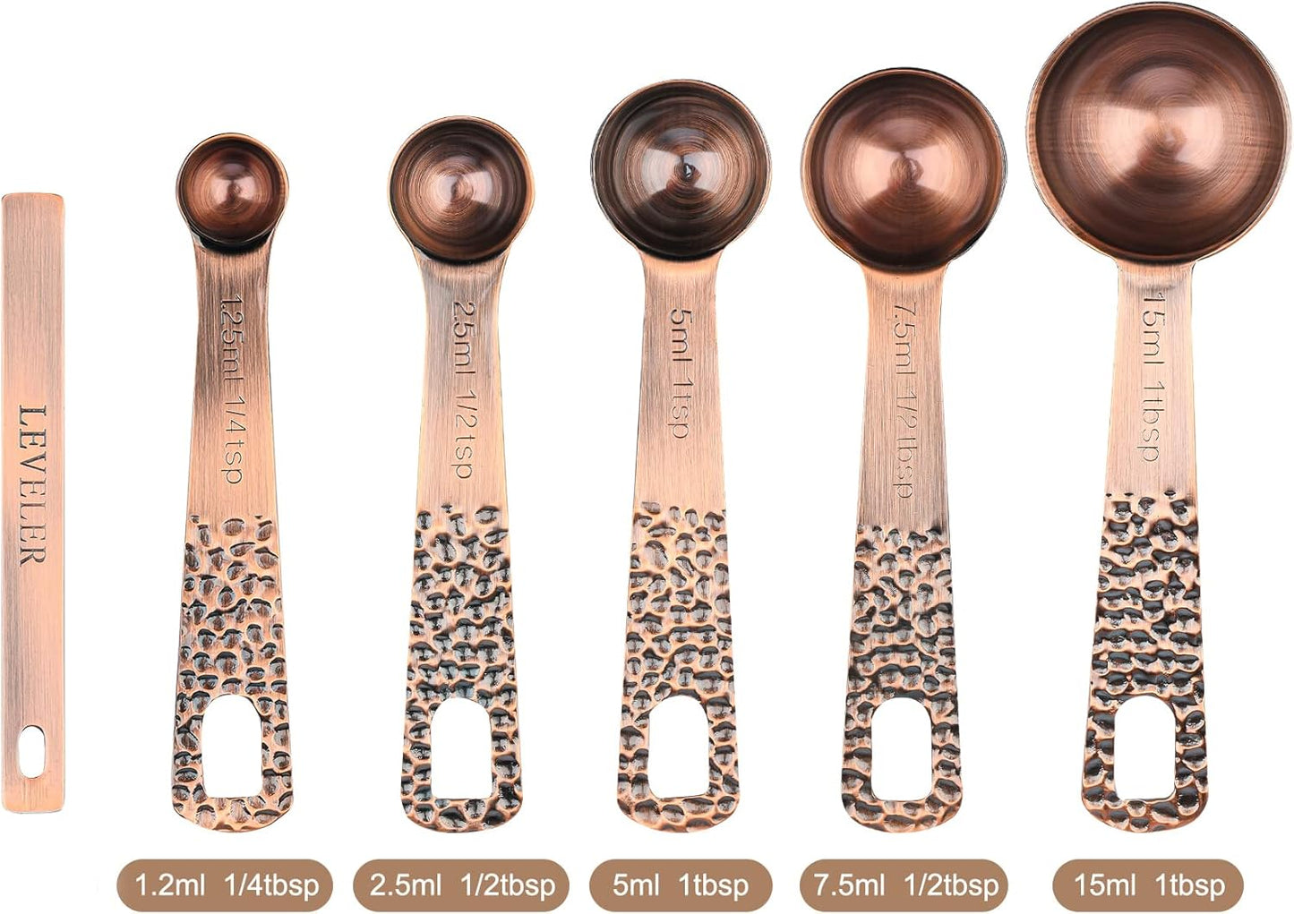 Copper Measuring Cups and Spoons set, Stainless Steel Measuring Cups and Spoons set for Baking & Kitchen, Metric & US 5 Copper Measure Cup and 6 Measure Spoons and 1 Ingredient Leveler