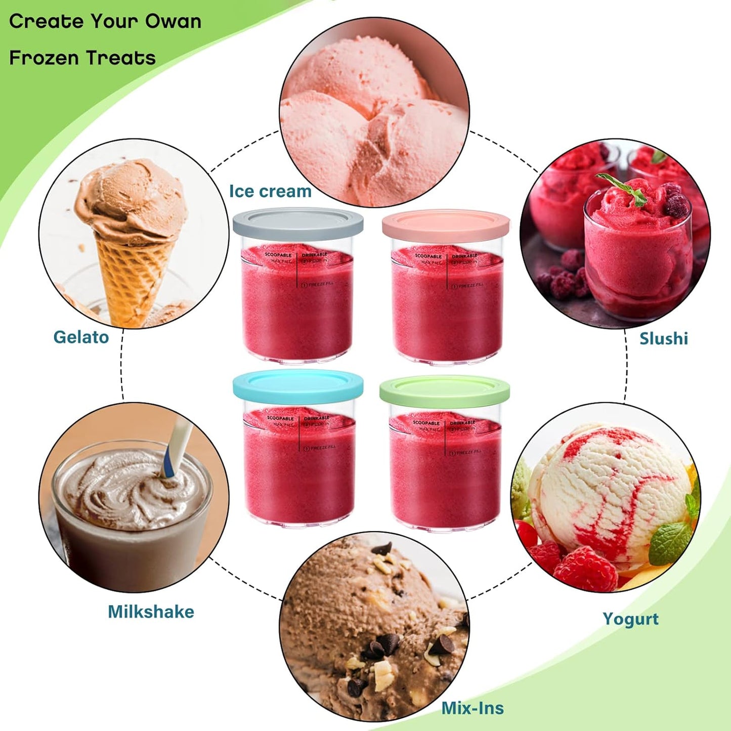 Replacement for Creami Deluxe Pints and Lids 4 Pack,Compatible with Ninja Creami 11-in-1 NC501 NC500 Series Deluxe Ice Cream Maker,24oz Deluxe XL Cups(Blue,Pink,Grey,Green)