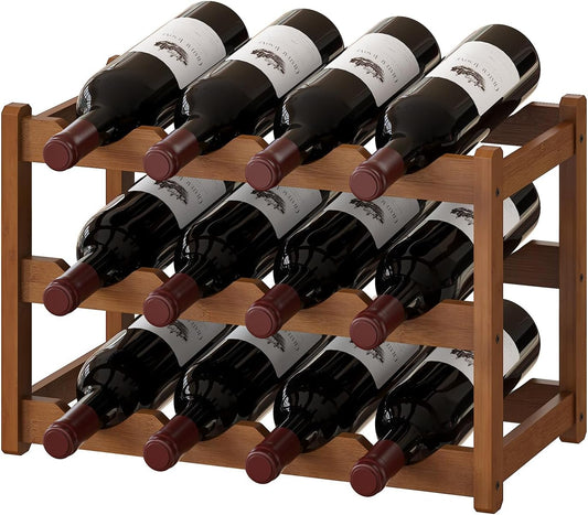 BMOSU Bamboo Wine Rack Wine Storage Cabinet Shelf 12 Bottle Wine Racks Countertop Sturdy for Kitchen Dining Room Pantry - 3 Tiers Wine Rack(Brown)