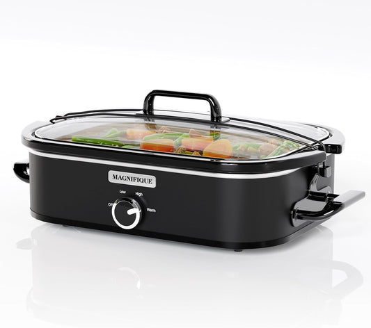 [NEW] MAGNIFIQUE 4-Quart Slow Cooker with Casserole Manual Warm Setting - Perfect Kitchen Small Appliance for Family Dinners, Dishwasher Safe Crock, Black