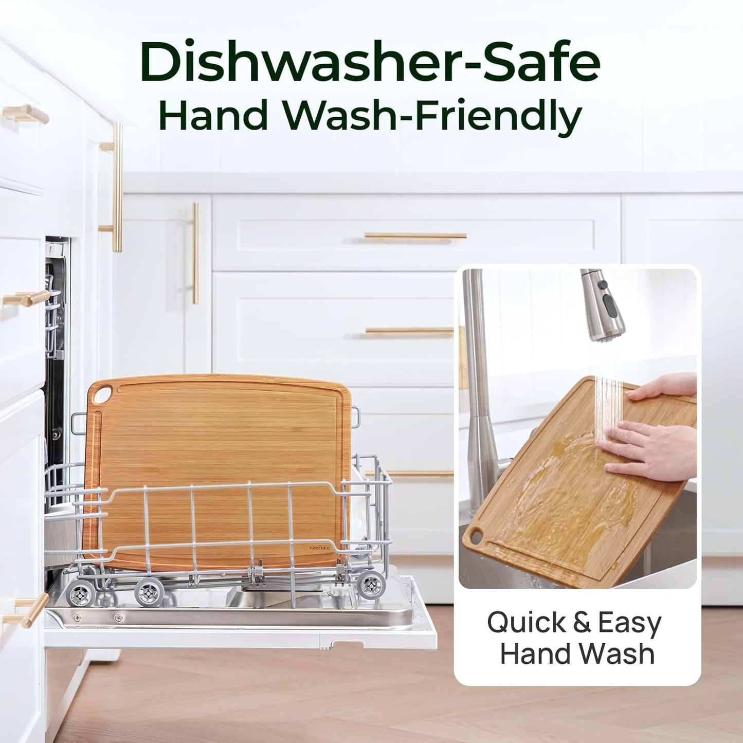 Dishwasher Safe Carbonized Bamboo Wood Cutting Boards for Kitchen with Juice Groove, Wooden Charcuterie & Chopping for Fruit, Vegetables & Cheese, Durable, Lightweight, Water-Resistant