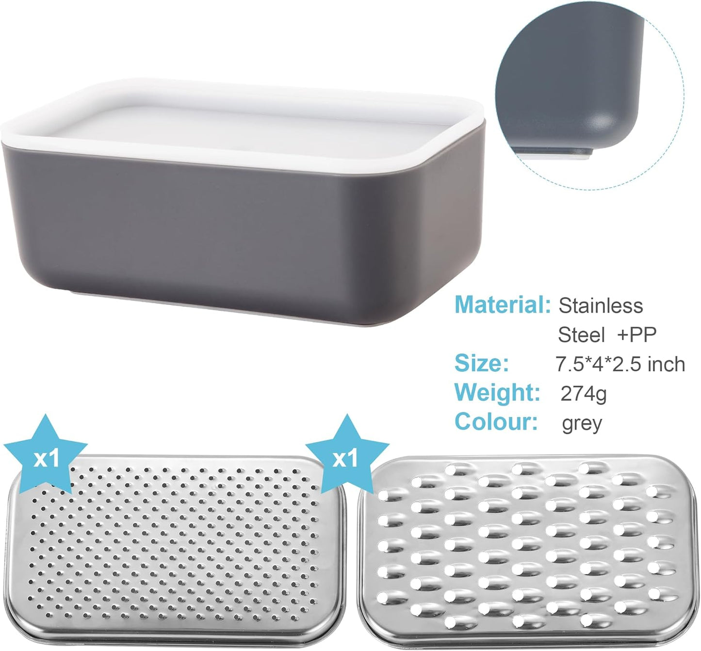 Cheese Grater with Container - Box Grater Cheese Shredder Lemon Zester - Graters for Kitchen Stainless Steel Food Grater