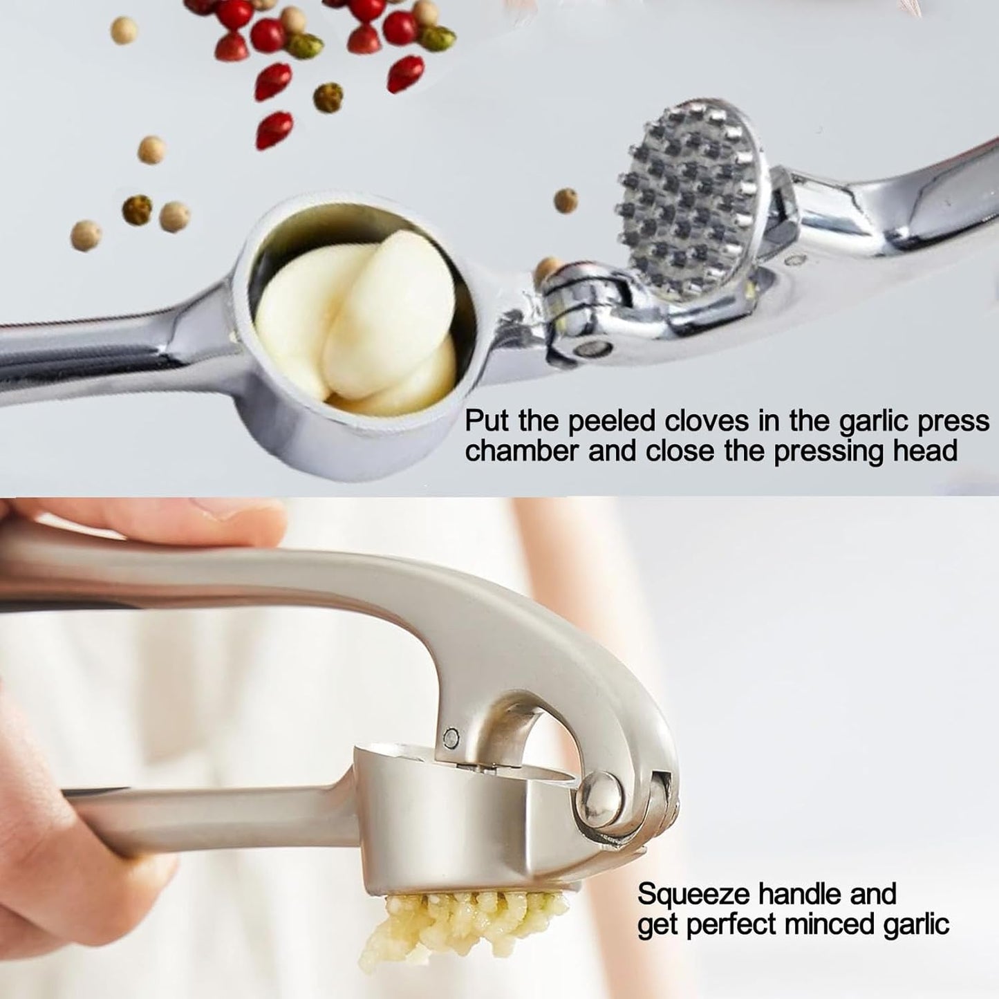 Garlic Press and Herb Scissors Set, 6 Pieces with Garlic mincer and Multipurpose Scissors, Rustproof Tools for Kitchen Use (Silver) (Silver+Green)