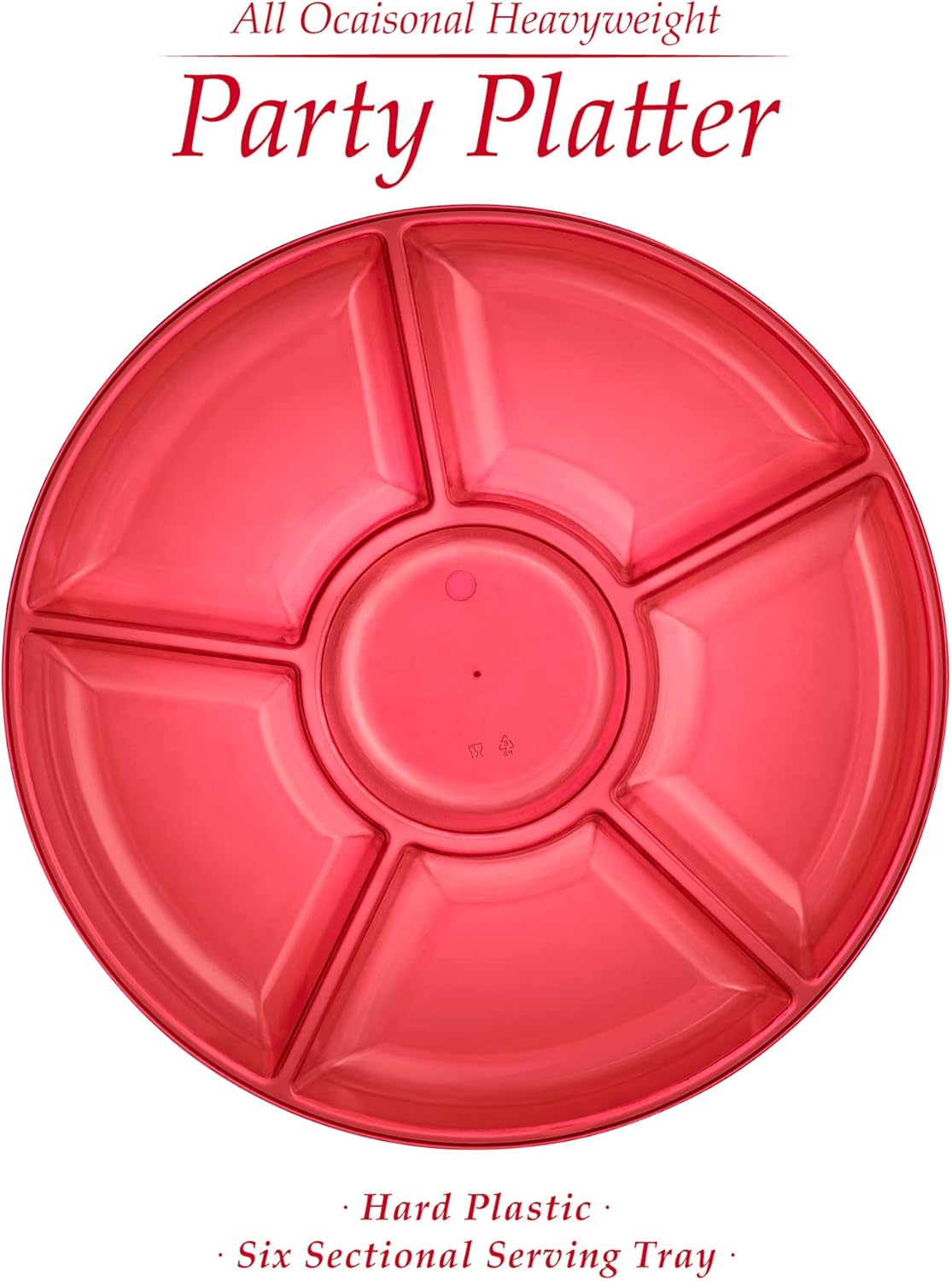 Plasticpro 6 Sectional Round Plastic Serving Tray/Platter (2, Red)