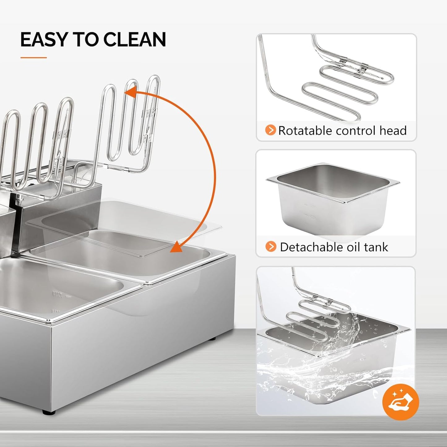 ROVSUN 22.8QT/21.6L Electric Deep Fryer, Commercial Deep Fryer with Baskets Lids Countertop, Stainless Steel Dual Tank Kitchen Fat Fryer Frying Machine for French Fries Donuts, Adjustable Temp, 3400W