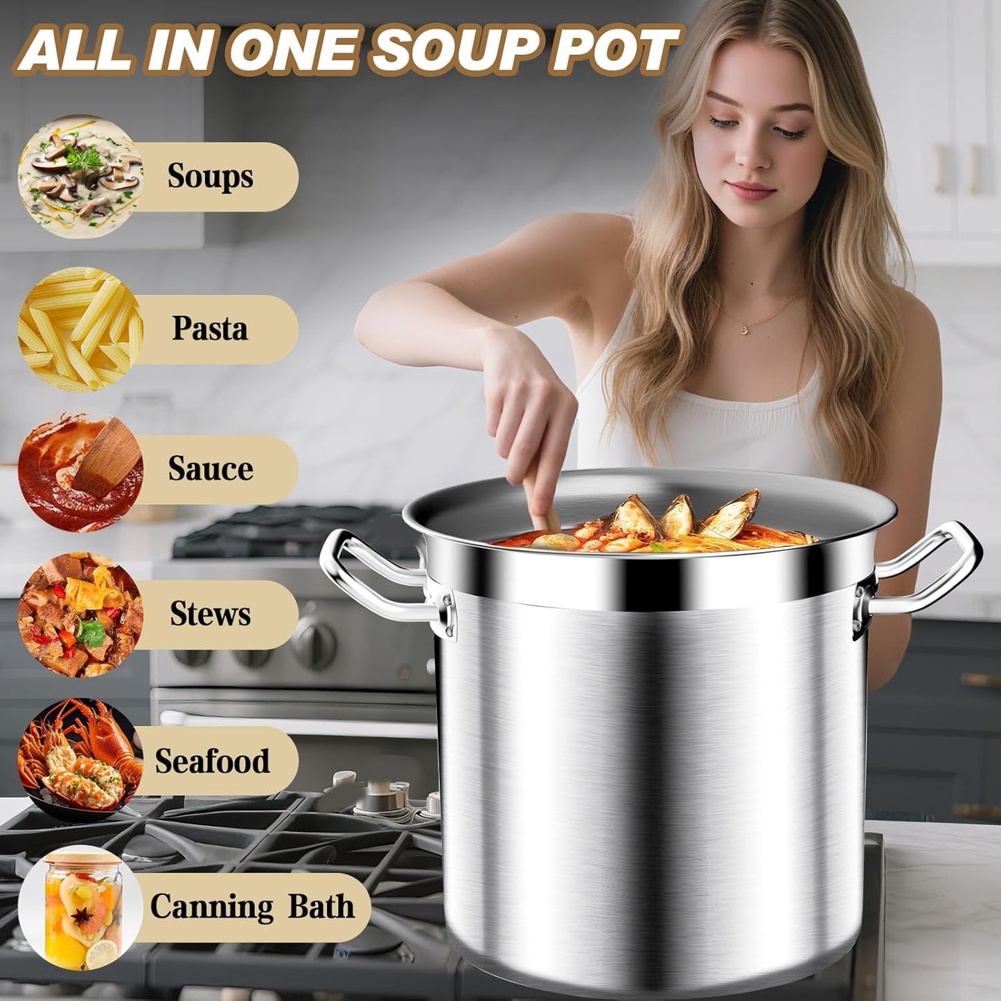 Large Stock Pot - 20QT Stainless Steel Stockpot with Lid, Heavy Duty Tri-Ply Bottom Commercial Grade Soup Pot for Cooking Soup, Stew, Pasta, Oven, Gas, Ceramic, Dishwasher Safe