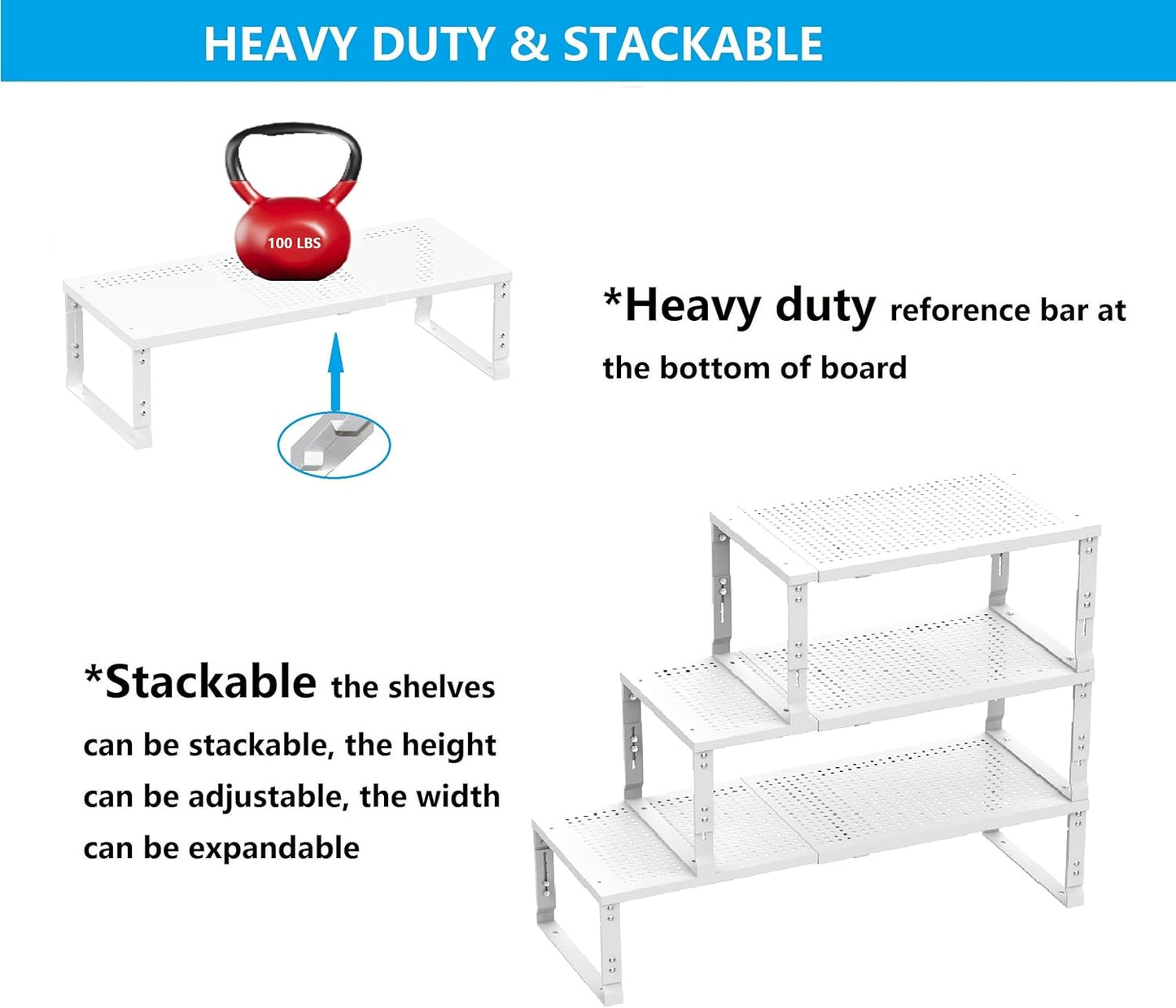 Expandable Spice Rack,Stackable Storage for Cabinet, Multi-Functional Kitchen Shelving,Height-Adjustable,Sustainable Organizer Solution(1Pack/White/Large)
