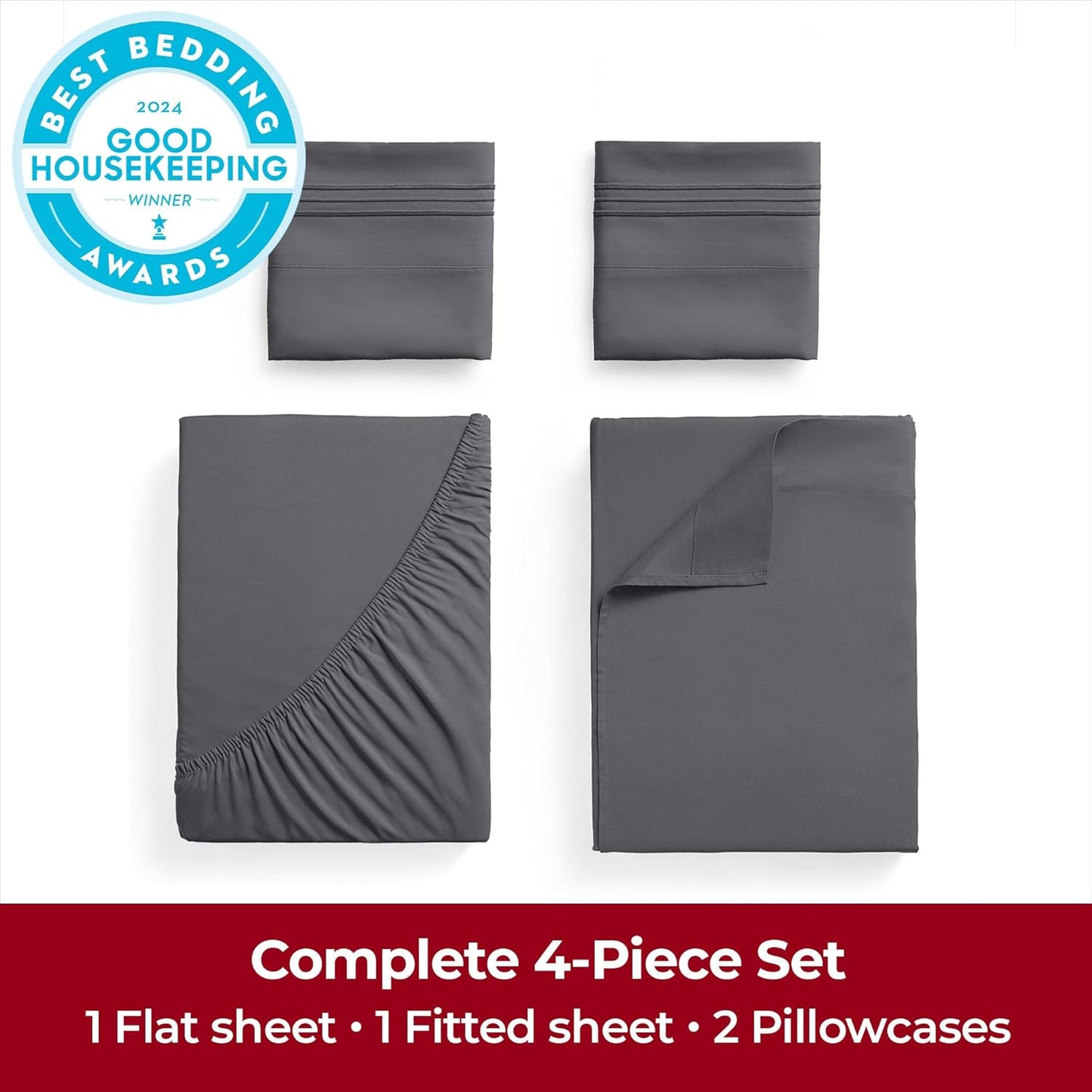 Mellanni Extra Deep Queen Sheets - 4 PC Iconic Collection Bedding - Hotel Luxury, Ultra Soft, Cooling Bed Sheets - Wrinkle, Fade, Stain Resistant (Queen, Gray)