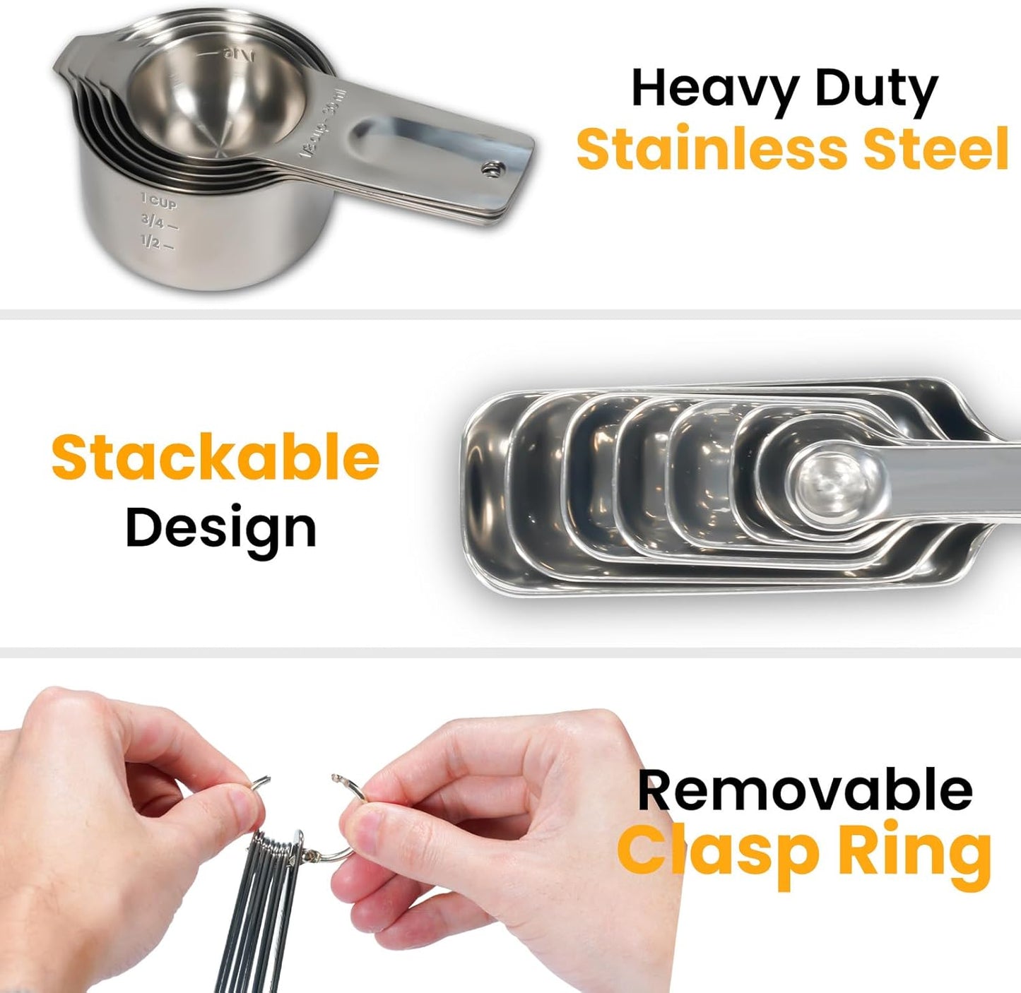 20PCS Measuring Cups and Spoons Set, Includes 7 Stackable Stainless Steel Cups, 7 Rectangular & 5 Mini Measuring Spoons with Leveler Fits Spice Jars, Kitchen Gadgets with Engraved Markings