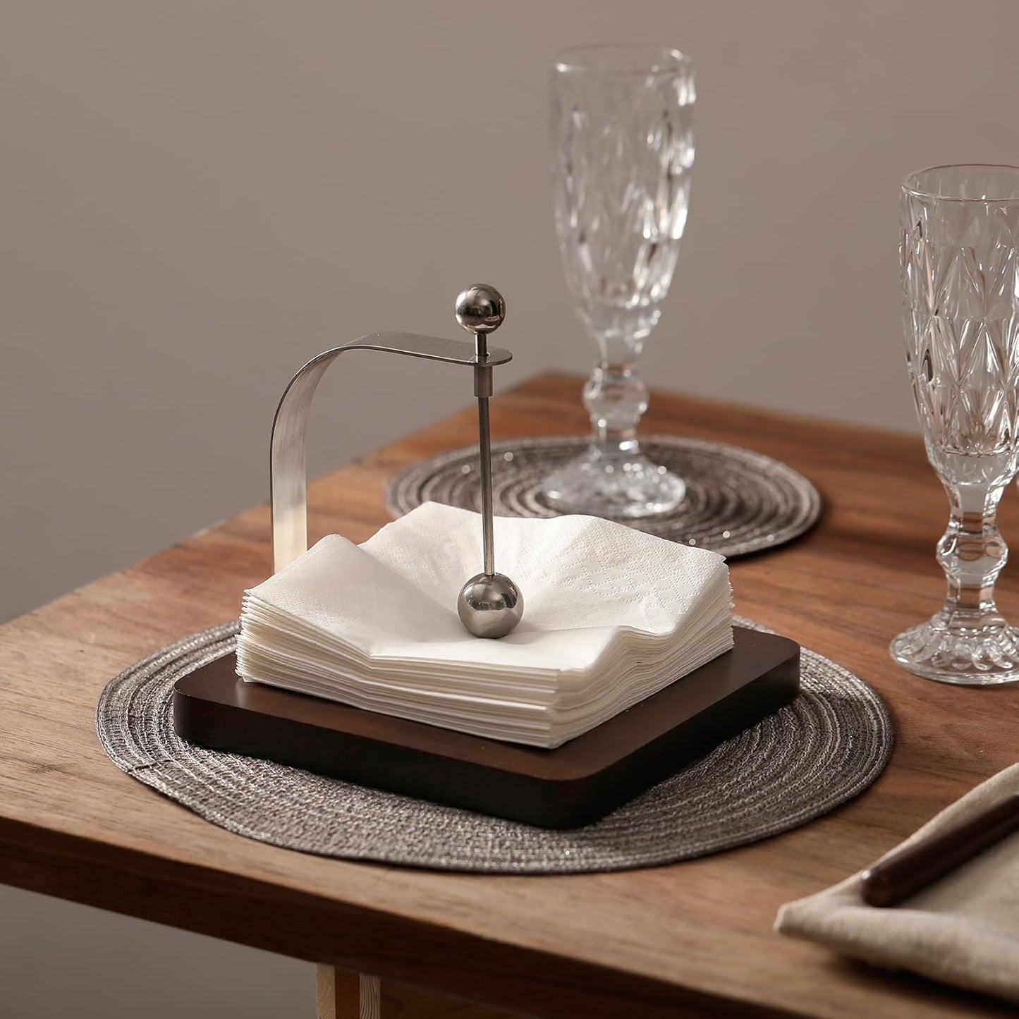 Napkin Holder, Wood Square for Table Dispenser with Weighted Arm, Perfect for Kitchen, Office, Restaurant,Home Décor, Cafe, Warming Gift